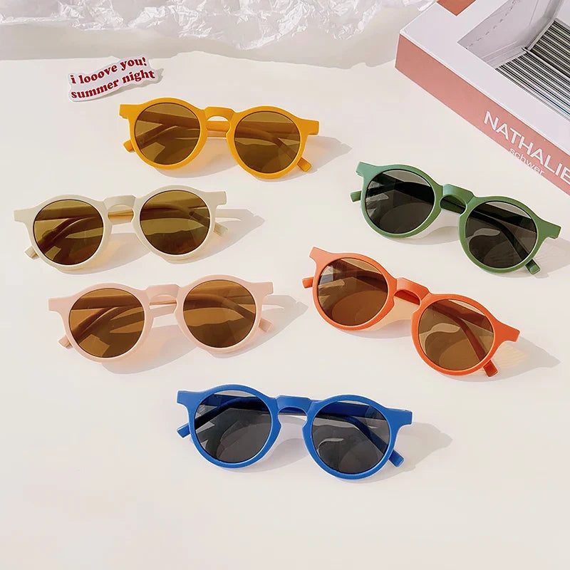 2023 Kids Checker Panel Round Sunglasses – Cute UV400 Sun Protection for Baby Girls & Children Outdoor Wear