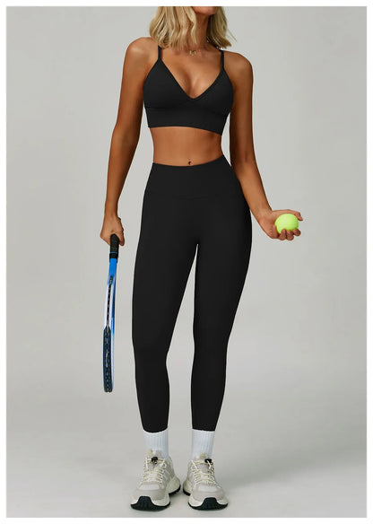 2/3PCS Women’s Seamless Yoga & Gym Set – Push-Up Sports Bra, Long Sleeve Jacket & Workout Leggings