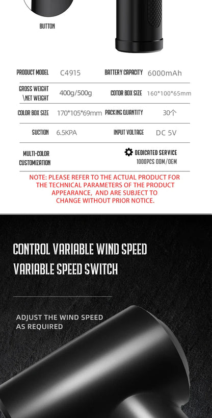 Portable Air Duster for Computer Cleaning – 51000RPM Cordless Compressed Air Blower with LED Light for PC & Keyboard Cleaning