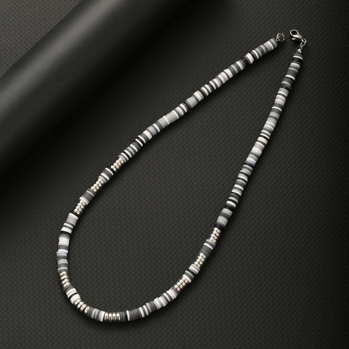 Bohemian White & Black Polymer Beads Necklace – Unisex Collar for Men and Women