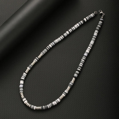 Bohemian White & Black Polymer Beads Necklace – Unisex Collar for Men and Women
