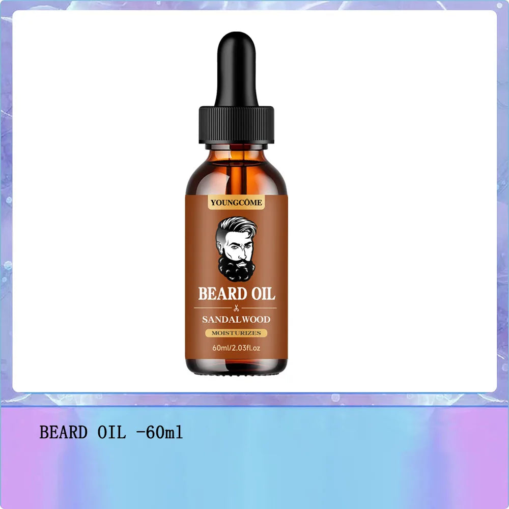 Organic Beard Growth Oil & Sandalwood Balm Grooming Kit (1/2/4 Set) – 24H Nourishing Beard Care with Argan Oil & Vitamin E, Anti-Flake Moisturizer for Men