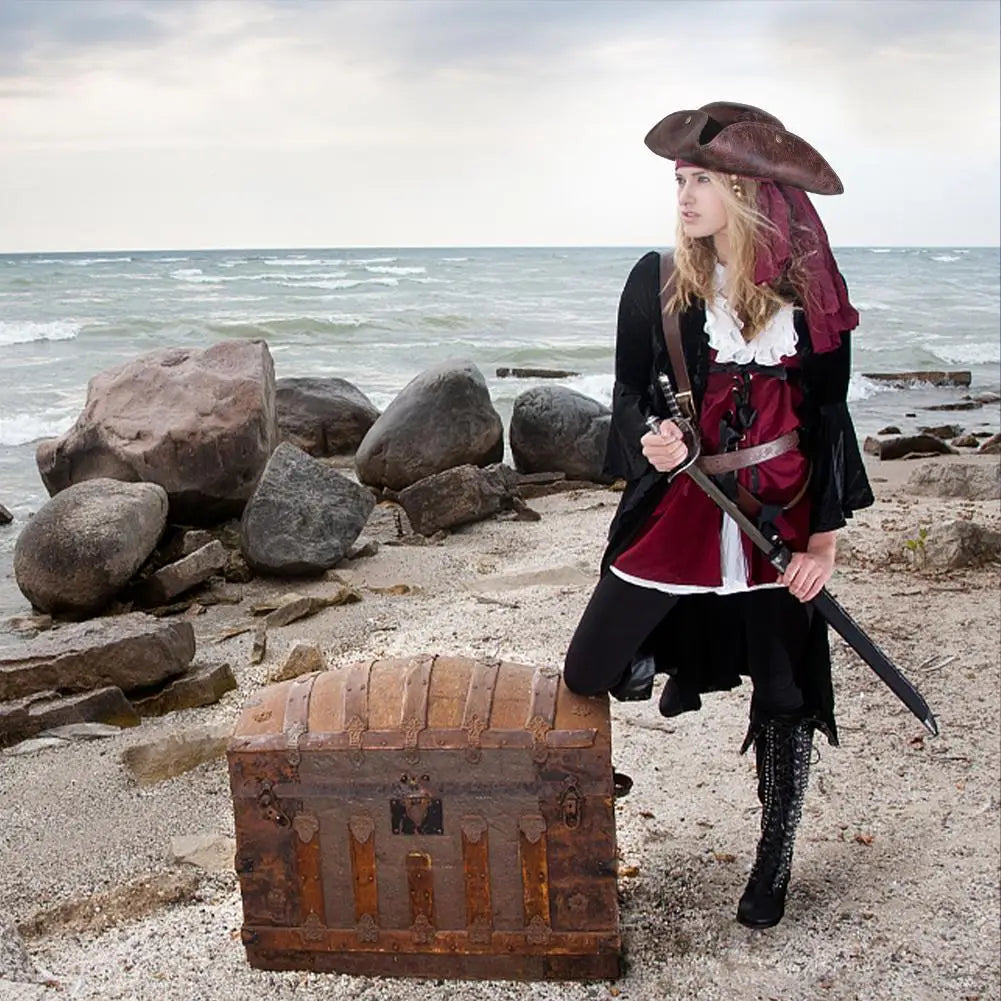 Brown Faux Leather Triangle Pirate Hat – Adult Cosplay Costume Accessory