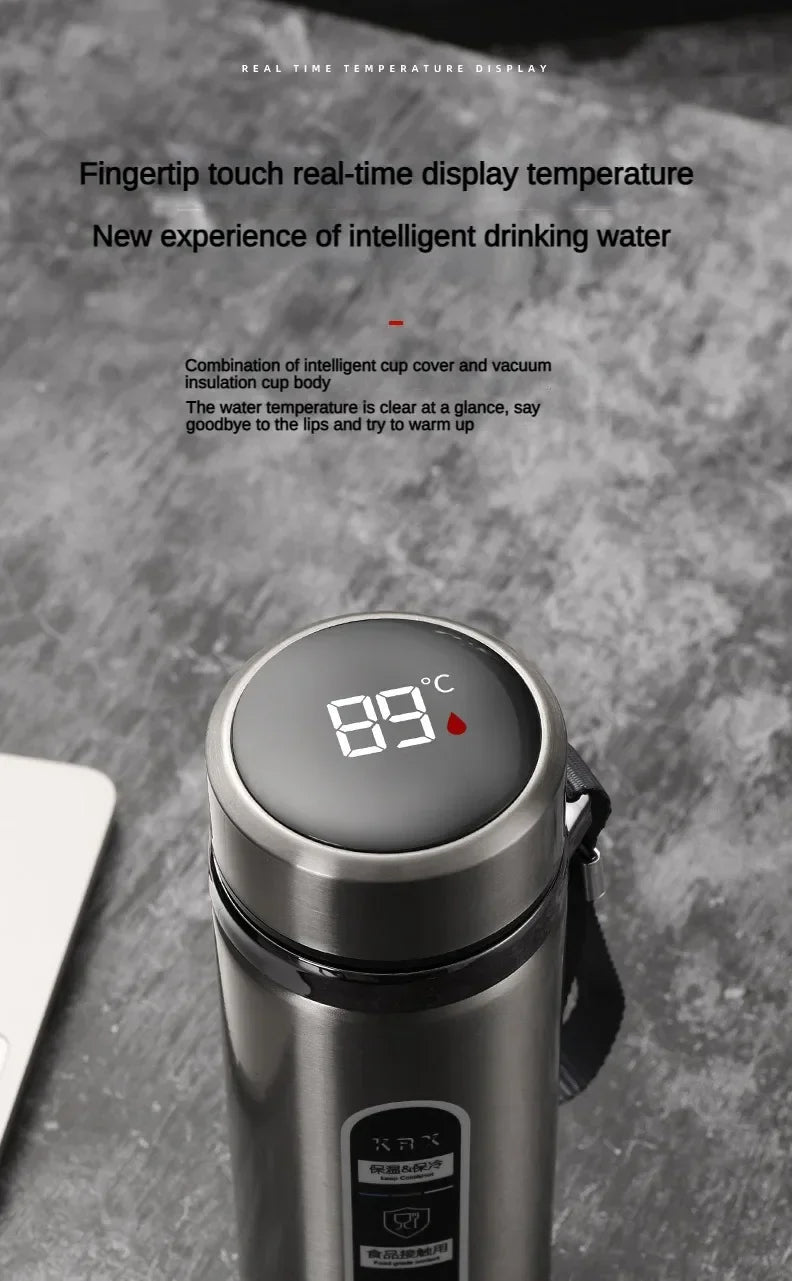 Stainless Steel Thermos Bottle 500ML-1L with LED Temperature Display - SUS304 Vacuum Flask for Tea and Water, Portable Travel Cup