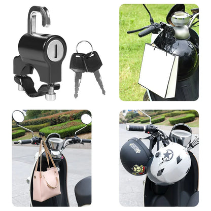Universal Motorcycle Helmet Lock - Anti-Theft Handlebar Mount Security Metal Lock for Electric Motorbikes, 22mm-26mm with Keys Set