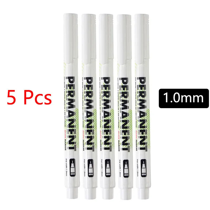 White Marker Pen Set - Waterproof Oil-Based Gel Pens for DIY, Graffiti, Sketching & School Supplies