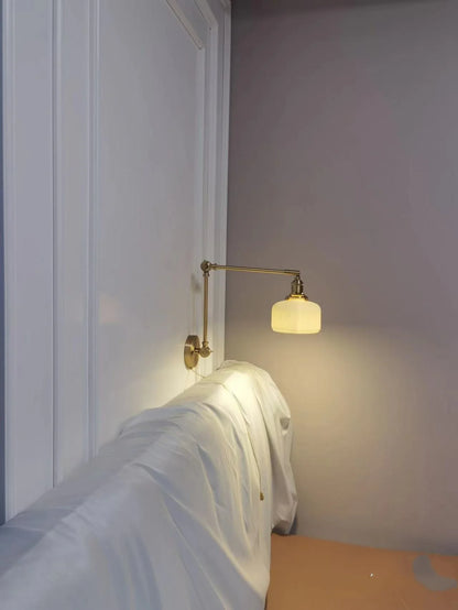 IWHD 2022 Ceramic Copper LED Wall Lamp — Adjustable Swinging Long Arm Light for Bedroom & Living Room