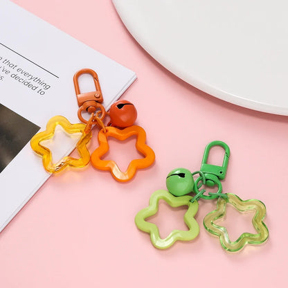 Hollow Star Bell Charm Keychain - Colorful Acrylic Bead Pendant for Bags, Lanyards & Jewelry Making Accessories