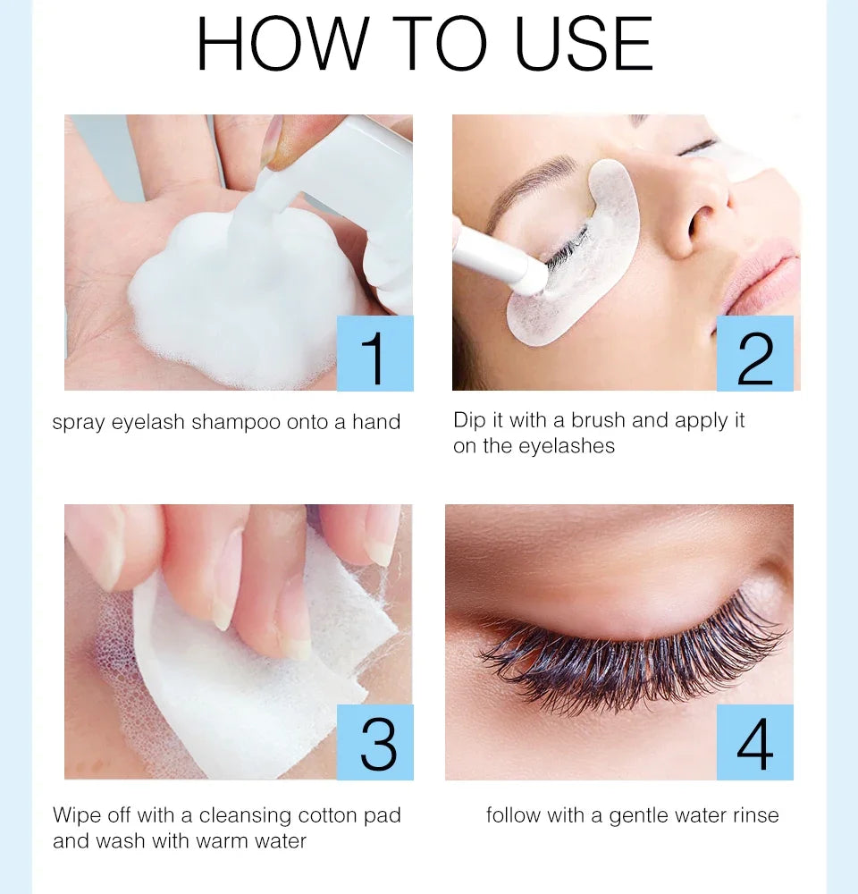 50ml Lanthome Eyelash Extension Shampoo Foam – Deep Clean Eyelid Cleanser for Makeup Tools, Mascara Remover, Salon & Home Use