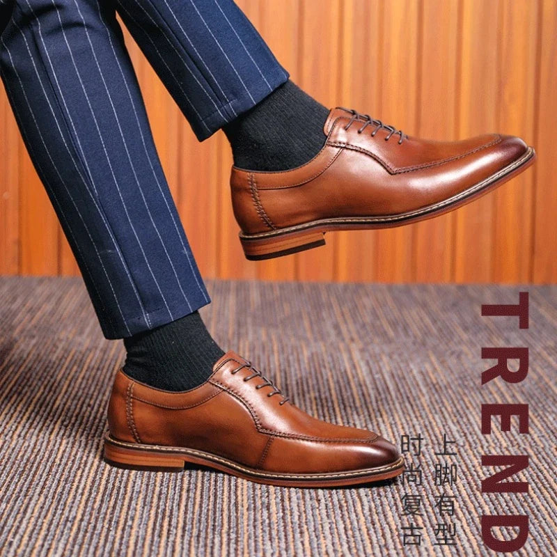 Men’s Cowhide Leather Dress Shoes - Elegant U-Tip Business Formal & Wedding Shoes Sizes 38-47