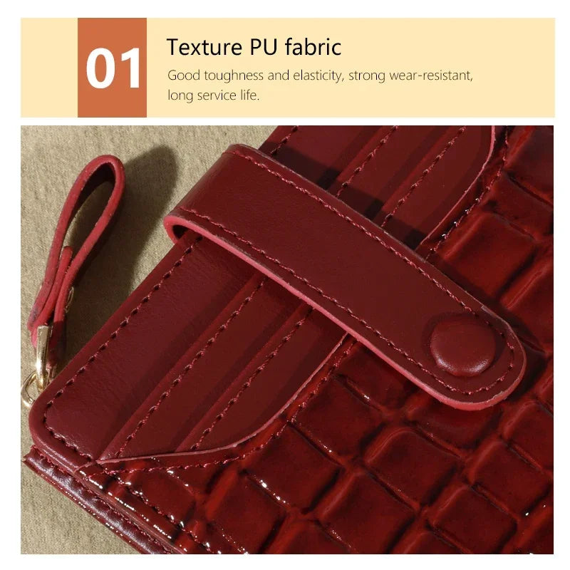 Elegant Women’s Multi-Card Wallet – PU Leather Double Zip Clutch Purse with Crocodile Pattern Storage Bag