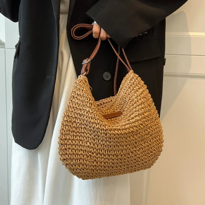 Straw Knitted Handbag – Women’s Woven Shoulder & Crossbody Beach Bag