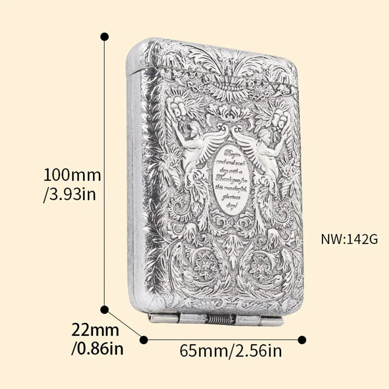 Retro Carved Metal Cigarette Case - Luxury Pocket Tobacco Holder for 14 Cigarettes & Smoking Accessories