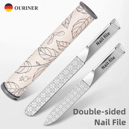 Stainless Steel Double-Sided Nail File - Professional Manicure Buffer & Nail Styling Tool for Home and Travel