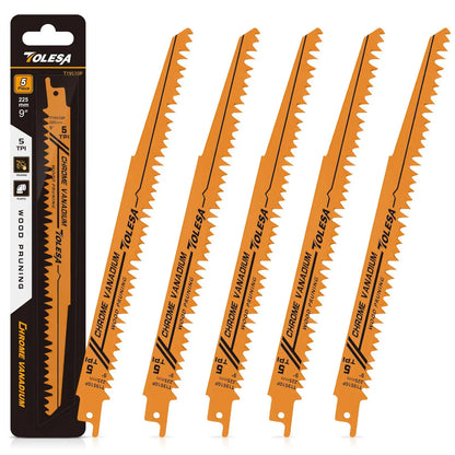 TOLESA 5PCS Reciprocating Saw Blades - 5/6TPI CRV Wood and PVC Cutting Pruning Blades for Sabre Saws