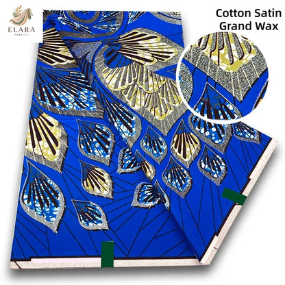 New Grand African Wax Fabric - 6 Yards Cotton Ankara Batik Pagne with Golden Shine Finish for Dresses & Sewing