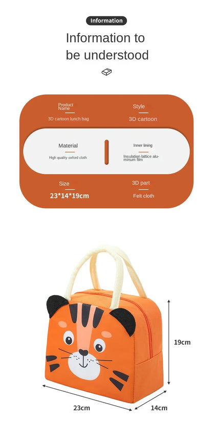 Cartoon Children’s Lunch Bag – Thermal Insulated, Waterproof Oxford Cloth Tote with Aluminum Film, Portable and High-Quality