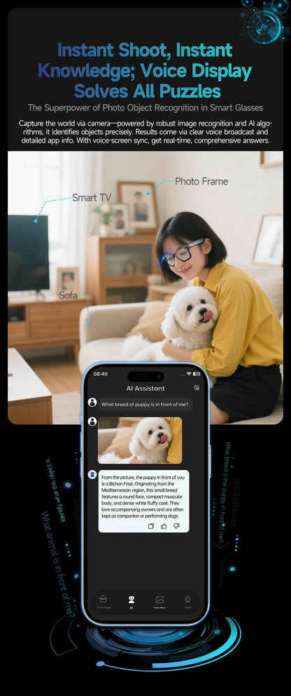 2025 Smart Glasses — Bluetooth Camera, Video Recording, AI Photo Recognition, 100+ Language Translation, Music Player for Men and Women
