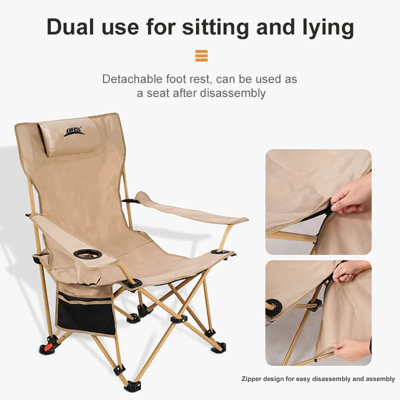 BRS 2-in-1 Reclining Camping Chair – Lightweight Folding Lounge Chair with Adjustable Backrest & Footrest for Beach, Camping & Outdoor Relaxation