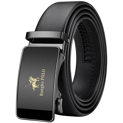 OYIFAN Men’s Genuine Leather Belt – Designer Alloy Buckle Automatic Ratchet Belt