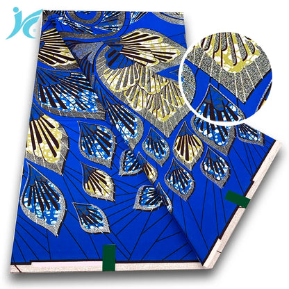 New African Grand Super Batik Fabric - Soft Real Print Glitter Gold Ankara Wax Fabric for Dresses & Sewing