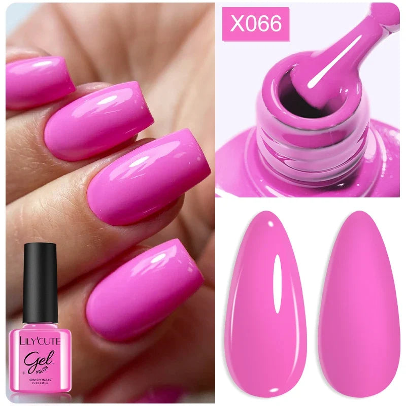 LILYCUTE Solid Color Gel Nail Polish 7ml - Semi-Permanent Soak Off UV LED Gel Varnish for Nail Manicure Art