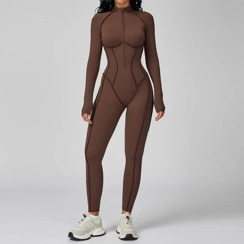 VITALINOVO Women’s Athletic Onesie Jumpsuit – Long Sleeve Zip-Up Running Romper, Bodycon Workout & Hiking One-Piece Activewear Outfit
