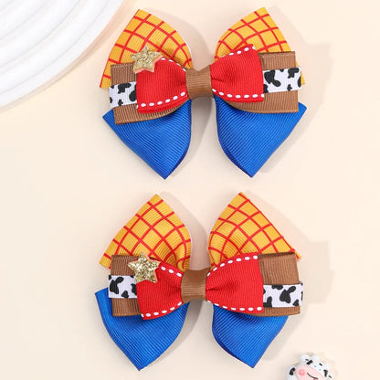 2PCS 3-Layer Bow Hair Clips - Sparkly Star Ribbon Ponytail Hairpins for Girls, Kids & School