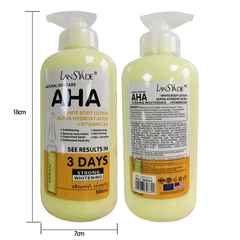 500ml Whitening Body Lotion with Hydroxy Acids, Vitamin C & E – Brightening & Skin Beautifying Smooth Care Cream