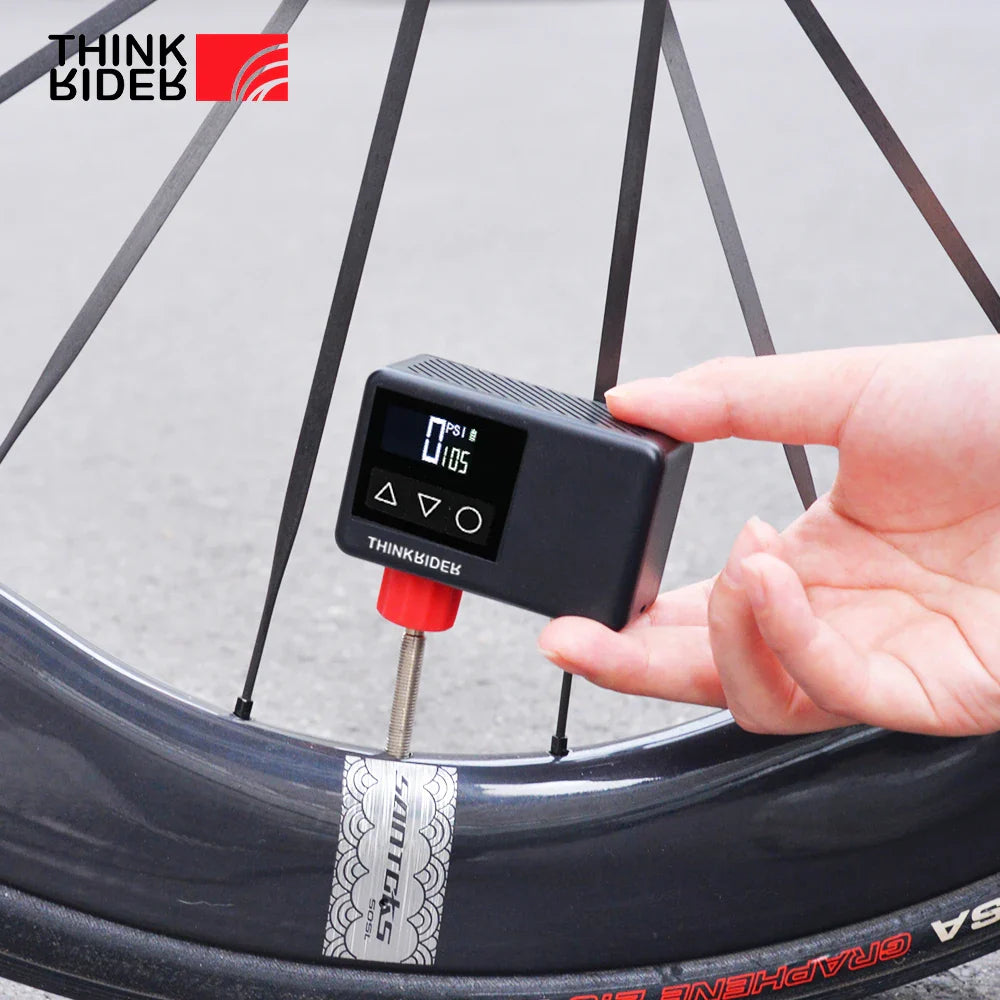 ThinkRider 120 PSI Mini Electric Bike Pump – Portable Tire Inflator with Digital Gauge Display