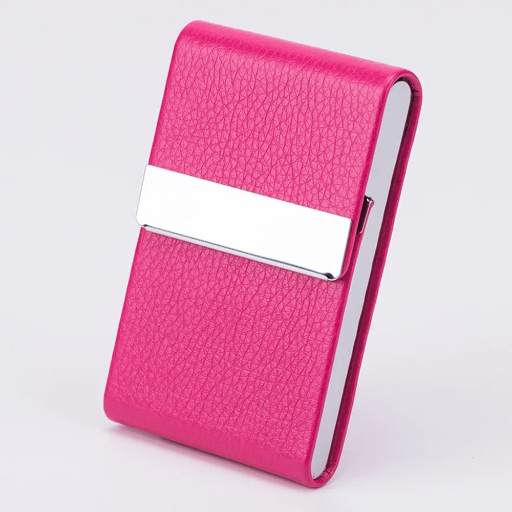 Slim PU Leather Business Card Holder Case – Metal Pocket Holder with Magnetic Closure for Name Cards