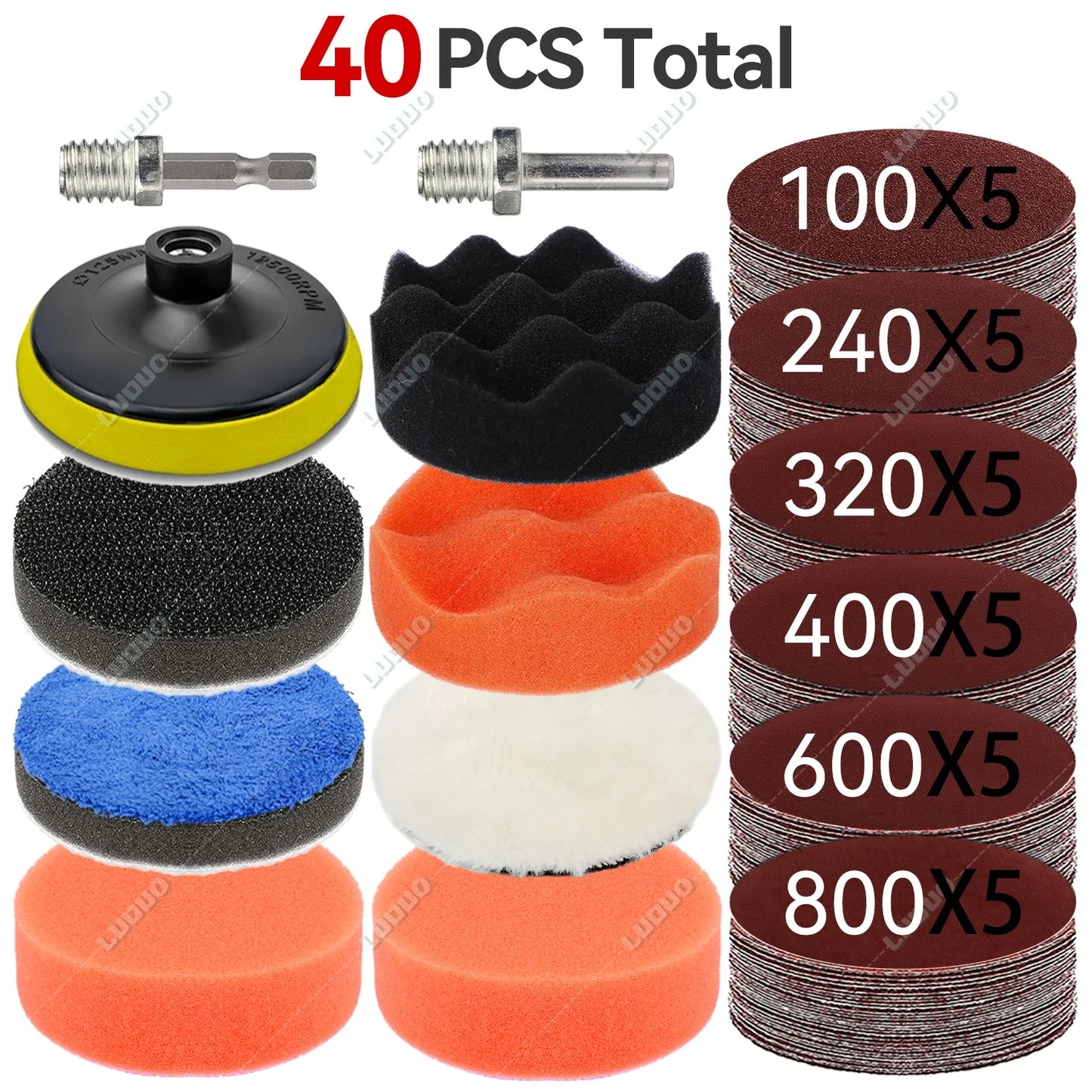 3–7 Inch Sandpaper & Polishing Sponge Set 100–5000 Grit – Car Headlight Restoration Buffing Discs for Waxing, Sanding & Polishing
