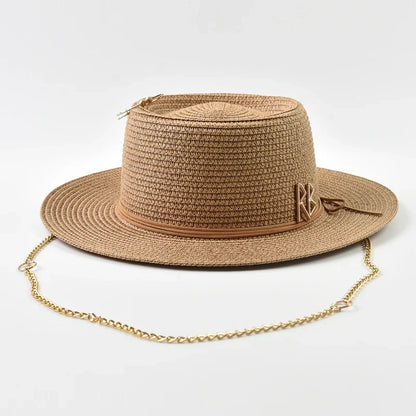Women's Straw Sun Hat - Elegant Ribbon Decor Beach Travel & Party Dress Hat