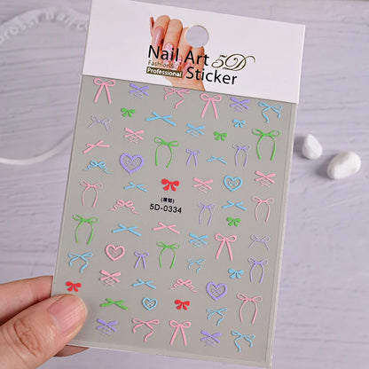 5D White Lace Bowknot Nail Art Stickers – Self-Adhesive Pearl Ribbon Luxury Nail Decals for DIY Manicure Decoration