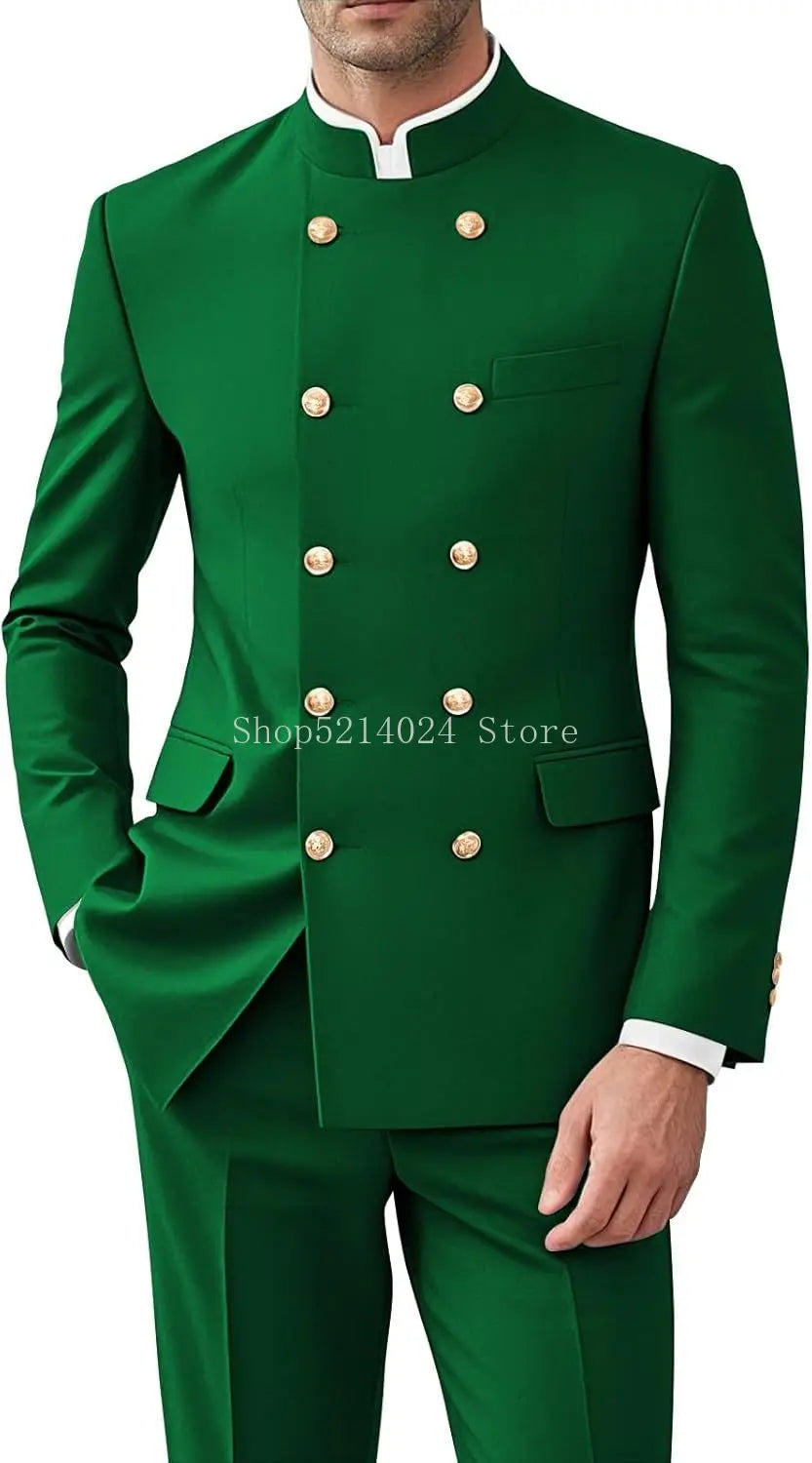 Men's 2-Piece Suit Set - Gold Button Jacket and Pants for Weddings & Formal Events