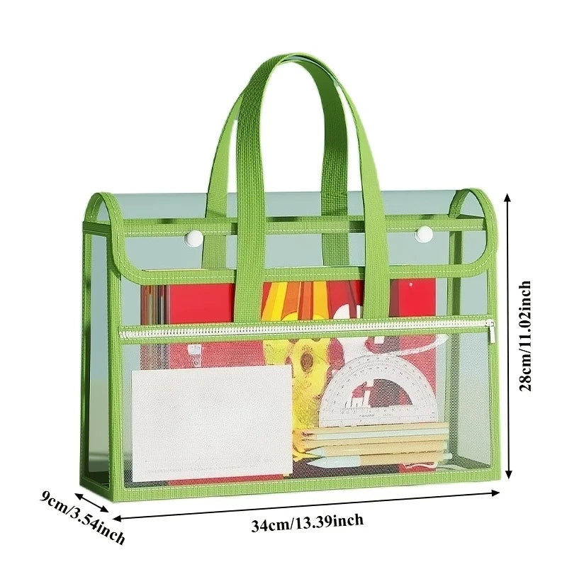 Double Layer Clear Tote Bag - Large Waterproof Portable Handbag for Students, Books, Documents & Stationery Storage