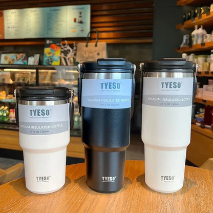 Tyeso Double-Layer Insulated Coffee Cup – Portable Stainless Steel Ice Cream Cup with Cold Insulation & Large Capacity