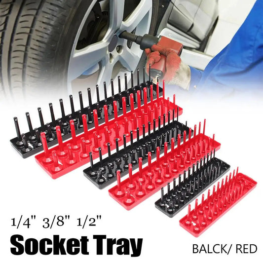 Socket Organizer Tray Rack - Metric & SAE 1/4 3/8 1/2 Inch Garage Tool Storage Holder