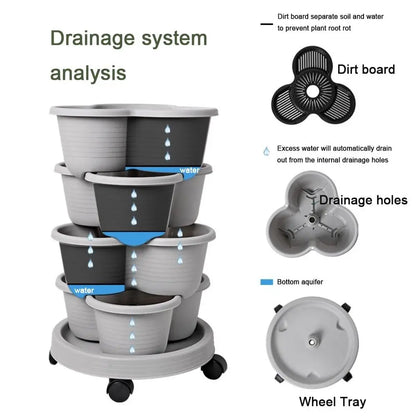 Vertical Stackable Garden Planter Tower - Multi-Layer Flower Pot with Rolling Casters