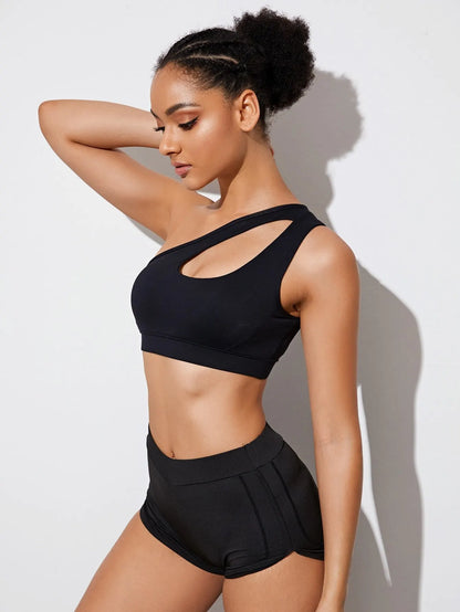 One Shoulder Push Up Sports Bra for Women – Shockproof Yoga Running Fitness Bra Sexy Black White Workout Vest