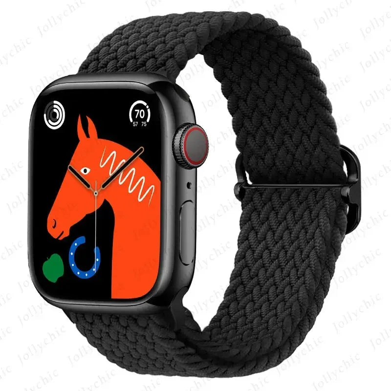 Braided Solo Loop Apple Watch Ultra Band – Elastic Nylon Adjustable Sport Bracelet Strap for iWatch SE, Series 3–9 (38mm–49mm)