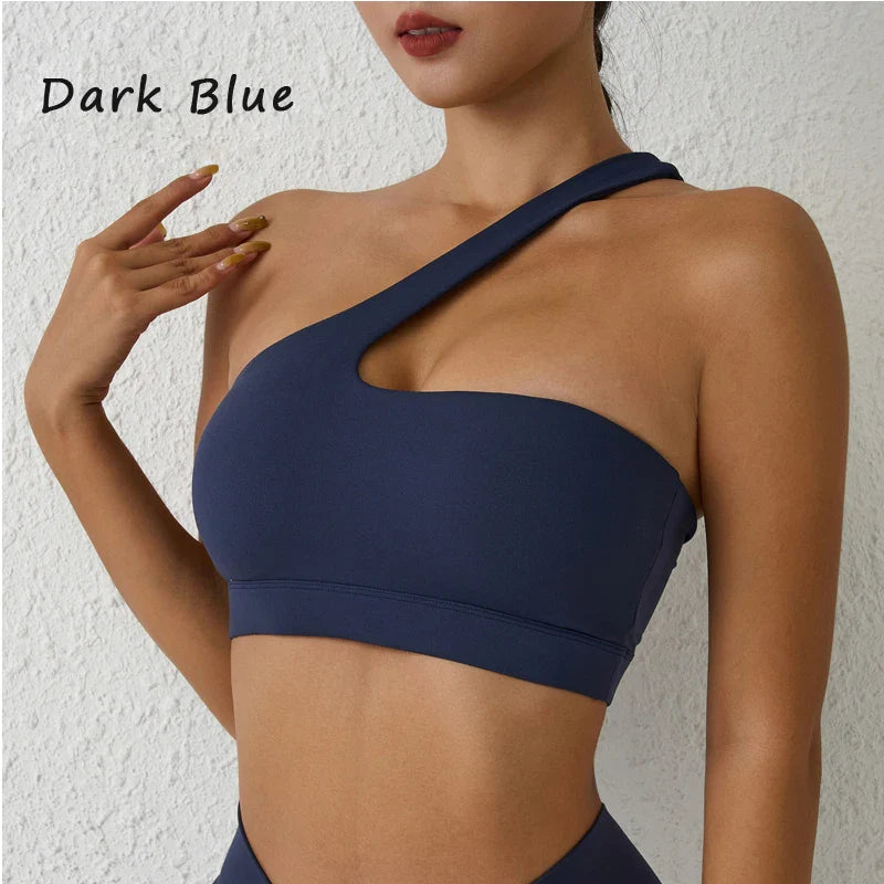 One Shoulder Sports Bra for Women – DIAS FIT JOY Sexy Yoga Fitness Training Bra with Detachable Beauty Back Design