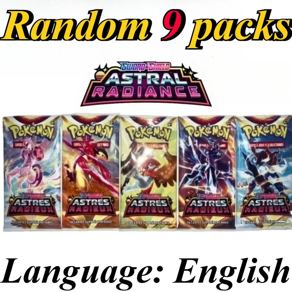9 Pack Pokémon Trading Cards Set - English Booster Packs with Bright Stars, Prismatic Evolutions and Paldean Fates Gift Collection