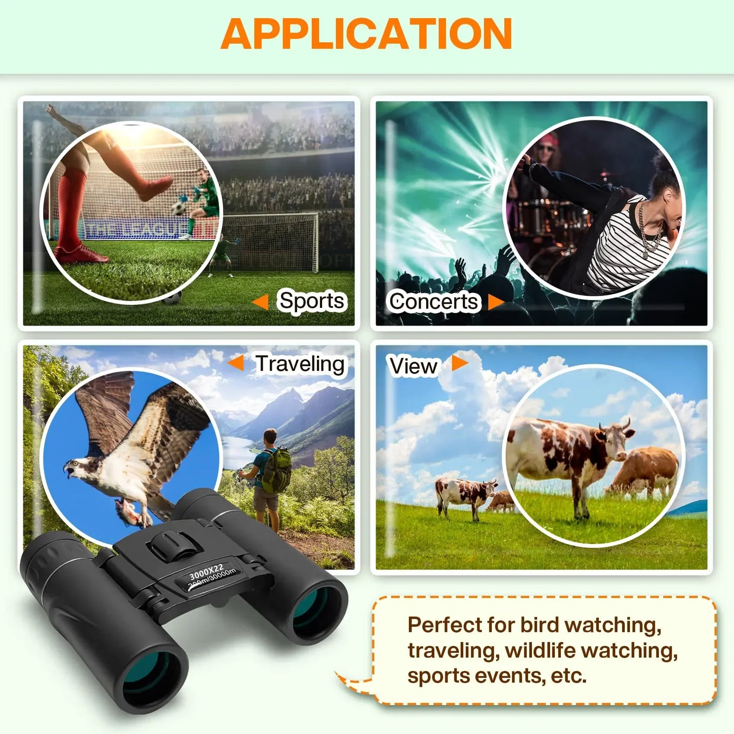 3000x22 Powerful Binoculars: Long-Range Folding Mini Telescope with BAK4 FMC Optics - Ideal for Hunting, Sports, Outdoor Camping, Travel