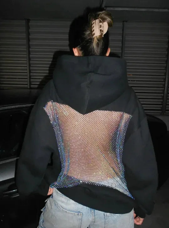 Women's Hollow Mesh Hoodie - Solid Color Backless Sweatshirt for Fall & Winter Fashion Gift