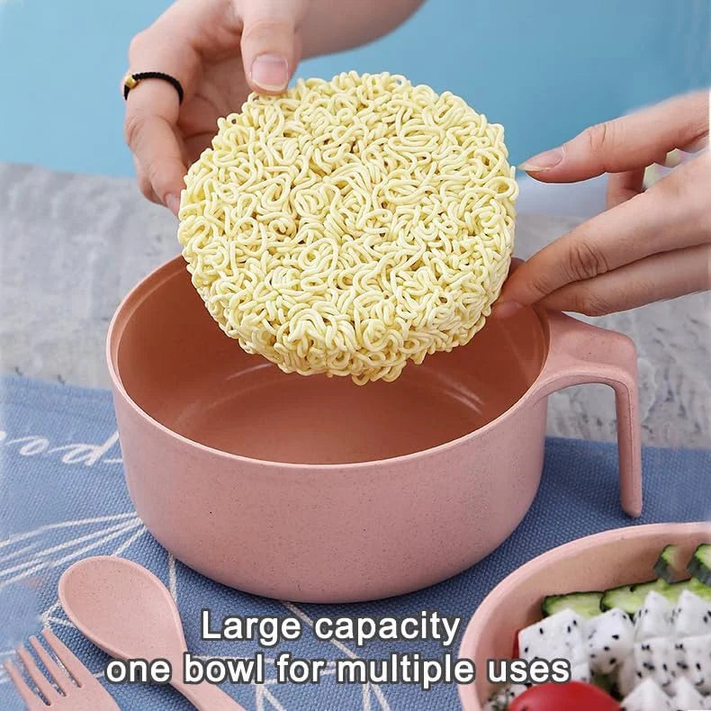 Ramen Bowl Set - Microwavable Noodle Cooker Bowl with Lid, Chopsticks & Kitchen Dining Accessories
