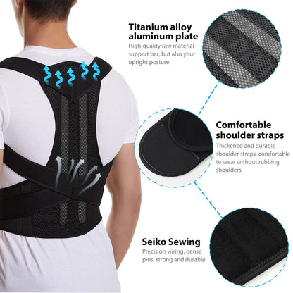 Adjustable Back Brace Posture Corrector Belt – Lumbar & Shoulder Support for Men & Women to Improve Scoliosis