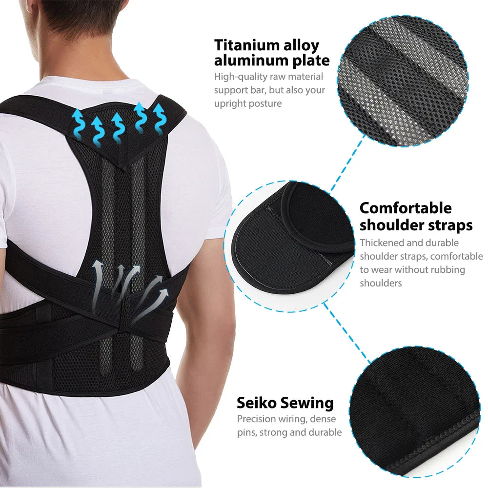Adjustable Back Brace Posture Corrector – Lumbar & Shoulder Support Belt for Men & Women, Improve Scoliosis