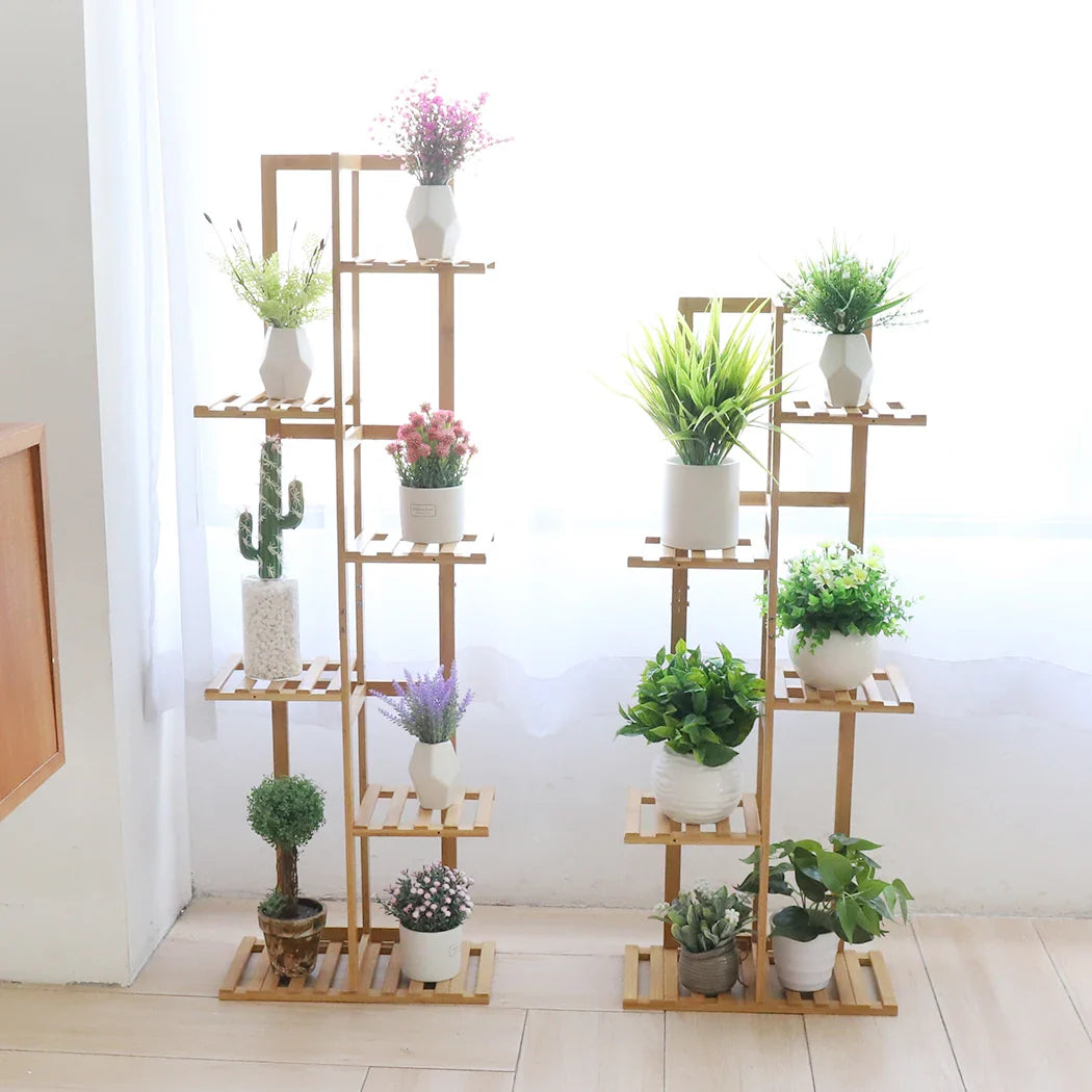 Tall Bamboo Corner Plant Stand Rack – Multi-Tier Flower Holder Shelf for Indoor & Outdoor Use