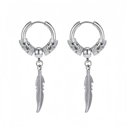 Long Hanging Cross & Leaf Hoop Earrings – Vintage Stainless Steel Hip Hop Unisex Jewelry Accessories